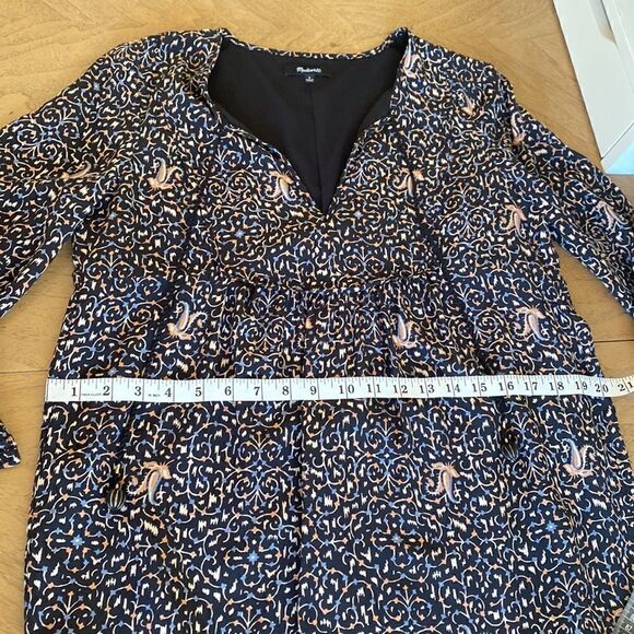 Madewell Black Printed Silk Fiesta Paisley Bell-Sleeve Mini Tunic Dress Size 2 - Picture 13 of 16